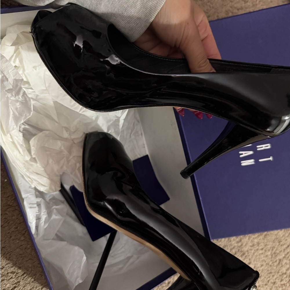 Black stiletto Stuart weitzman open toe heels